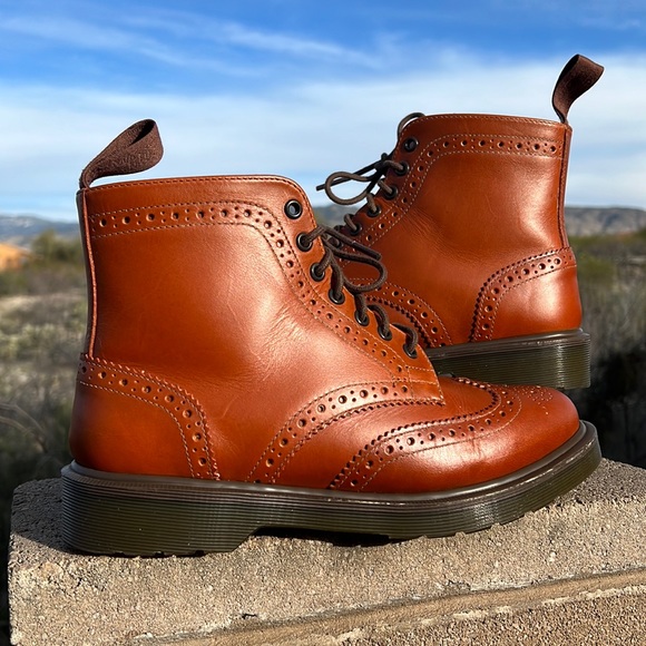 Dr. Martens Affleck Cognac Brogue Wingtip 7 Eye Lace Up Boots - Picture 5 of 17